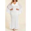 image:imagePlus Size Formal Dresses  Chiffon Capelet Ruffle Sleeves V Neck Lace Mermaid Evening Gown Prom Long Maxi Dresses 2025White