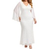image:imagePlus Size Formal Dresses  Chiffon Capelet Ruffle Sleeves V Neck Lace Mermaid Evening Gown Prom Long Maxi Dresses 2025White