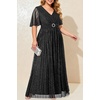 image:imagePlus Size Formal Dresses  Evening Gown Sparkly Sequin Glitter Prom Gala Ball Wedding Guest Maxi Dress with Short SleeveBlack