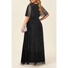 image:imagePlus Size Formal Dresses  Evening Gown Sparkly Sequin Glitter Prom Gala Ball Wedding Guest Maxi Dress with Short SleeveBlack