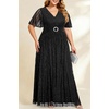 image:imagePlus Size Formal Dresses  Evening Gown Sparkly Sequin Glitter Prom Gala Ball Wedding Guest Maxi Dress with Short SleeveBlack