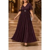 image:imagePlus Size Formal Dresses  Evening Gown Sparkly Sequin Glitter Prom Gala Ball Wedding Guest Maxi Dress with Short SleeveBurgundy Purple