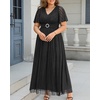 image:imagePlus Size Formal Dresses  Wedding Guest Evening Gown Sparkly Sequin Prom Gala Ball Maxi Dress with Short SleevesBlack