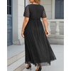 image:imagePlus Size Formal Dresses  Wedding Guest Evening Gown Sparkly Sequin Prom Gala Ball Maxi Dress with Short SleevesBlack