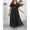 image:imagePlus Size Formal Dresses  Wedding Guest Evening Gown Sparkly Sequin Prom Gala Ball Maxi Dress with Short SleevesBlack