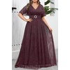 image:imagePlus Size Formal Dresses  Wedding Guest Evening Gown Sparkly Sequin Prom Gala Ball Maxi Dress with Short SleevesBurgundy Purple