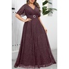 image:imagePlus Size Formal Dresses  Wedding Guest Evening Gown Sparkly Sequin Prom Gala Ball Maxi Dress with Short SleevesBurgundy Purple