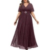 image:imagePlus Size Formal Dresses  Wedding Guest Evening Gown Sparkly Sequin Prom Gala Ball Maxi Dress with Short SleevesBurgundy Purple