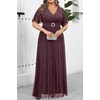 image:imagePlus Size Formal Dresses  Wedding Guest Evening Gown Sparkly Sequin Prom Gala Ball Maxi Dress with Short SleevesBurgundy Purple