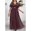 image:imagePlus Size Formal Dresses  Wedding Guest Evening Gown Sparkly Sequin Prom Gala Ball Maxi Dress with Short SleevesBurgundy Purple