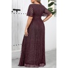 image:imagePlus Size Formal Dresses  Wedding Guest Evening Gown Sparkly Sequin Prom Gala Ball Maxi Dress with Short SleevesBurgundy Purple