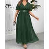 image:imagePlus Size Formal Dresses  Wedding Guest Evening Gown Sparkly Sequin Prom Gala Ball Maxi Dress with Short SleevesGreen