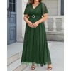 image:imagePlus Size Formal Dresses  Wedding Guest Evening Gown Sparkly Sequin Prom Gala Ball Maxi Dress with Short SleevesGreen