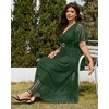 image:imagePlus Size Formal Dresses  Wedding Guest Evening Gown Sparkly Sequin Prom Gala Ball Maxi Dress with Short SleevesGreen