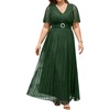 image:imagePlus Size Formal Dresses  Wedding Guest Evening Gown Sparkly Sequin Prom Gala Ball Maxi Dress with Short SleevesGreen