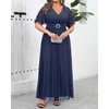 image:imagePlus Size Formal Dresses  Wedding Guest Evening Gown Sparkly Sequin Prom Gala Ball Maxi Dress with Short SleevesNavy Blue