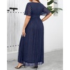 image:imagePlus Size Formal Dresses  Wedding Guest Evening Gown Sparkly Sequin Prom Gala Ball Maxi Dress with Short SleevesNavy Blue