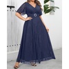image:imagePlus Size Formal Dresses  Wedding Guest Evening Gown Sparkly Sequin Prom Gala Ball Maxi Dress with Short SleevesNavy Blue