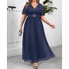 image:imagePlus Size Formal Dresses  Wedding Guest Evening Gown Sparkly Sequin Prom Gala Ball Maxi Dress with Short SleevesNavy Blue