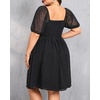 image:imagePlus Size Graduation Dress  Summer Swiss Dot Sweetheart Neckline Short Sundress Puff Sleeve Cute Flowy Chiffon DressesBlack Short Sleeve