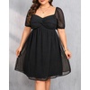 image:imagePlus Size Graduation Dress  Summer Swiss Dot Sweetheart Neckline Short Sundress Puff Sleeve Cute Flowy Chiffon DressesBlack Short Sleeve