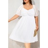 image:imagePlus Size Graduation Dress  Summer Swiss Dot Sweetheart Neckline Short Sundress Puff Sleeve Cute Flowy Chiffon DressesWhite Short Sleeve