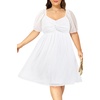 image:imagePlus Size Graduation Dress  Summer Swiss Dot Sweetheart Neckline Short Sundress Puff Sleeve Cute Flowy Chiffon DressesWhite Short Sleeve