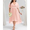 image:imagePlus Size Pink Dress Formal Wedding Guest Bridesmaid Mother of Bride Chiffon V Neck Short Sleeve High Low Dresses Women
