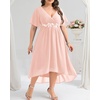 image:imagePlus Size Pink Dress Formal Wedding Guest Bridesmaid Mother of Bride Chiffon V Neck Short Sleeve High Low Dresses Women