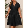 image:imagePlus Size Summer Dress  Casual Boho Sundress Eyelet Lace V Neck Short Sleeve Tiered ALine Midi Flowy Sun Dresses WomenBlack Eyelet