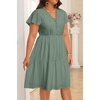 image:imagePlus Size Summer Dress  Casual Boho Sundress Eyelet Lace V Neck Short Sleeve Tiered ALine Midi Flowy Sun Dresses WomenSage Green Eyelet