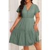image:imagePlus Size Summer Dress  Casual Boho Sundress Eyelet Lace V Neck Short Sleeve Tiered ALine Midi Flowy Sun Dresses WomenSage Green Eyelet