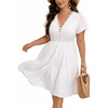 image:imagePlus Size Summer Dress  Casual Boho Sundress Eyelet Lace V Neck Short Sleeve Tiered ALine Midi Flowy Sun Dresses WomenWhite Eyelet