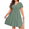 image:imagePlus Size Summer Dress  Casual Sundress Beach Short Sleeve V Neck Tiered Button Up Boho Midi Flowy Sun Dresses WomenGray Green Eyelet