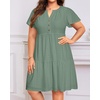 image:imagePlus Size Summer Dress  Casual Sundress Beach Short Sleeve V Neck Tiered Button Up Boho Midi Flowy Sun Dresses WomenGray Green Eyelet