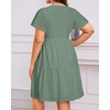 image:imagePlus Size Summer Dress  Casual Sundress Beach Short Sleeve V Neck Tiered Button Up Boho Midi Flowy Sun Dresses WomenGray Green Eyelet