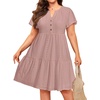 image:imagePlus Size Summer Dress  Casual Sundress Beach Short Sleeve V Neck Tiered Button Up Boho Midi Flowy Sun Dresses WomenGray Pink Eyelet