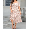 image:imagePlus Size Summer Dresses  Boho Casual Wedding Guest Midi Flowy Short Sleeves Smocked Button Down Dress for Curvy WomenBeige Floral