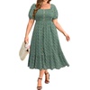image:imagePlus Size Summer Dresses  Boho Casual Wedding Guest Midi Flowy Short Sleeves Smocked Button Down Dress for Curvy WomenGreen Floral