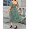 image:imagePlus Size Summer Dresses  Boho Casual Wedding Guest Midi Flowy Short Sleeves Smocked Button Down Dress for Curvy WomenGreen Floral