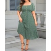 image:imagePlus Size Summer Dresses  Boho Casual Wedding Guest Midi Flowy Short Sleeves Smocked Button Down Dress for Curvy WomenGreen Floral