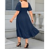 image:imagePlus Size Summer Dresses  Boho Casual Wedding Guest Midi Flowy Short Sleeves Smocked Button Down Dress for Curvy WomenNavy Blue