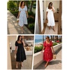 image:imagePlus Size Summer Dresses  Sweetheart Neck Drawstring Puff Sleeve Casual Tiered Aline Flowy Midi DressBlack