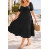 image:imagePlus Size Summer Dresses  Sweetheart Neck Drawstring Puff Sleeve Casual Tiered Aline Flowy Midi DressBlack