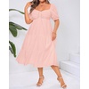 image:imagePlus Size Summer Dresses  Sweetheart Neck Drawstring Puff Sleeve Casual Tiered Aline Flowy Midi DressPink