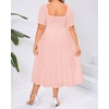 image:imagePlus Size Summer Dresses  Sweetheart Neck Drawstring Puff Sleeve Casual Tiered Aline Flowy Midi DressPink