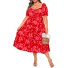 image:imagePlus Size Summer Dresses  Sweetheart Neck Drawstring Puff Sleeve Casual Tiered Aline Flowy Midi DressRed Floral