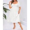 image:imagePlus Size Summer Dresses  Sweetheart Neck Drawstring Puff Sleeve Casual Tiered Aline Flowy Midi DressWhite