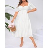 image:imagePlus Size Summer Dresses  Sweetheart Neck Drawstring Puff Sleeve Casual Tiered Aline Flowy Midi DressWhite