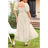 image:imagePlus Size Summer Dresses  Swiss Dot Smocked Square Neck Puff Sleeve Boho Maternity Maxi Dress for Baby Shower Wedding GuestBeige